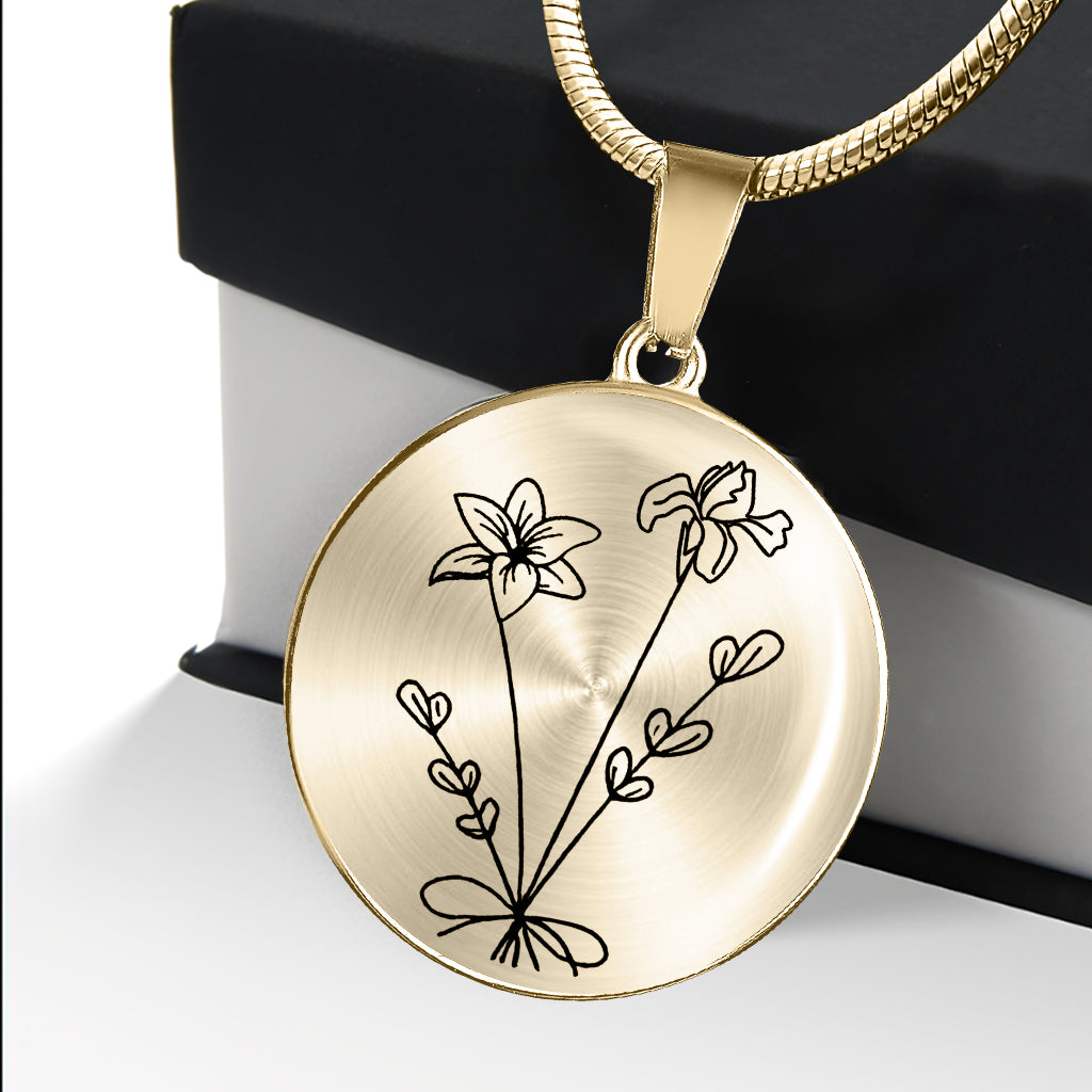 Birthday Flower - Gift for mom, wife,girlfriend, grandma - Personalized Round Pendant Necklace