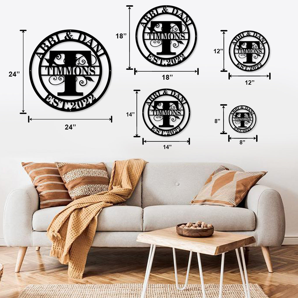 Panneau en métal découpé personnalisé avec nom de famille - Pendaison de crémaillère