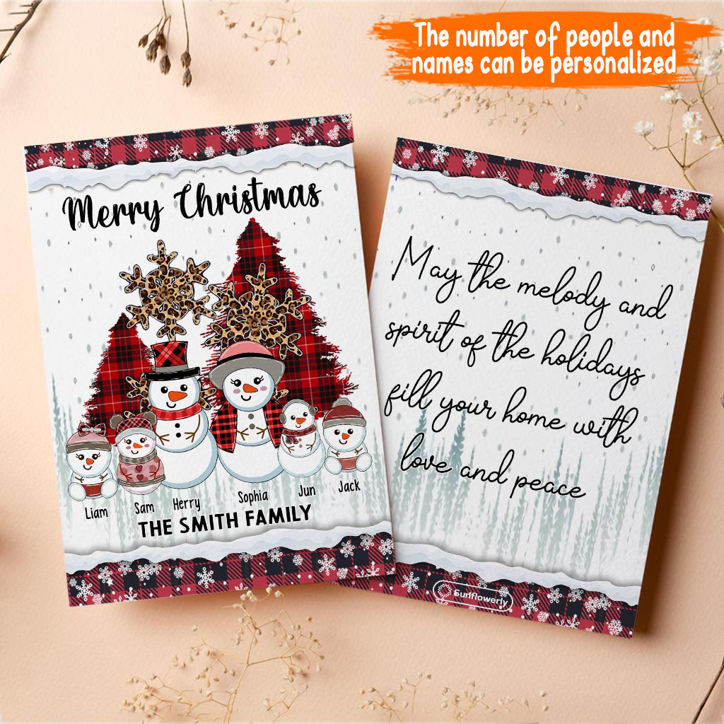 Merry Christmas Snowman - Personalized Family Greeting Card