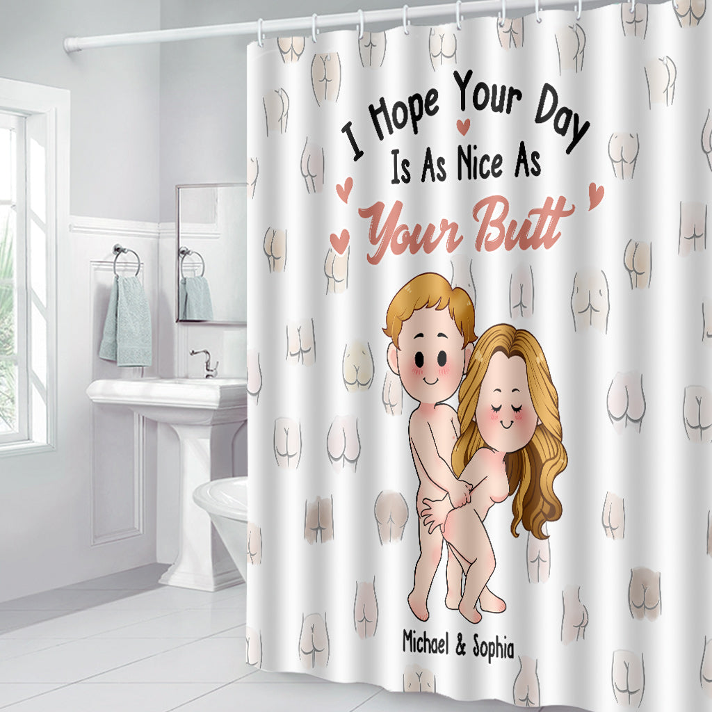 I Hope Your Day Is As Nice As Your Butt - Personalized Couple Bathroom Curtain & Mats Set