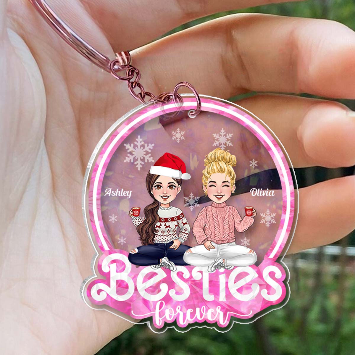 Besties Forever Glitter Pink - Personalized Bestie Transparent Keychain