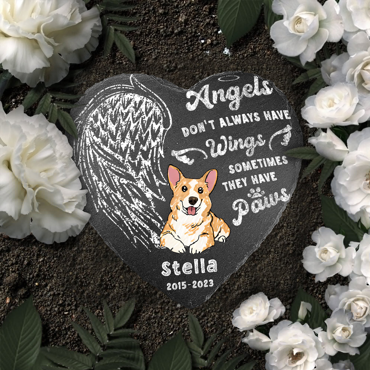 Angel Don't Always Have Wings - Personalized Dog Heart Shaped Stone