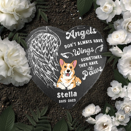 Angel Don't Always Have Wings - Personalized Dog Heart Shaped Stone