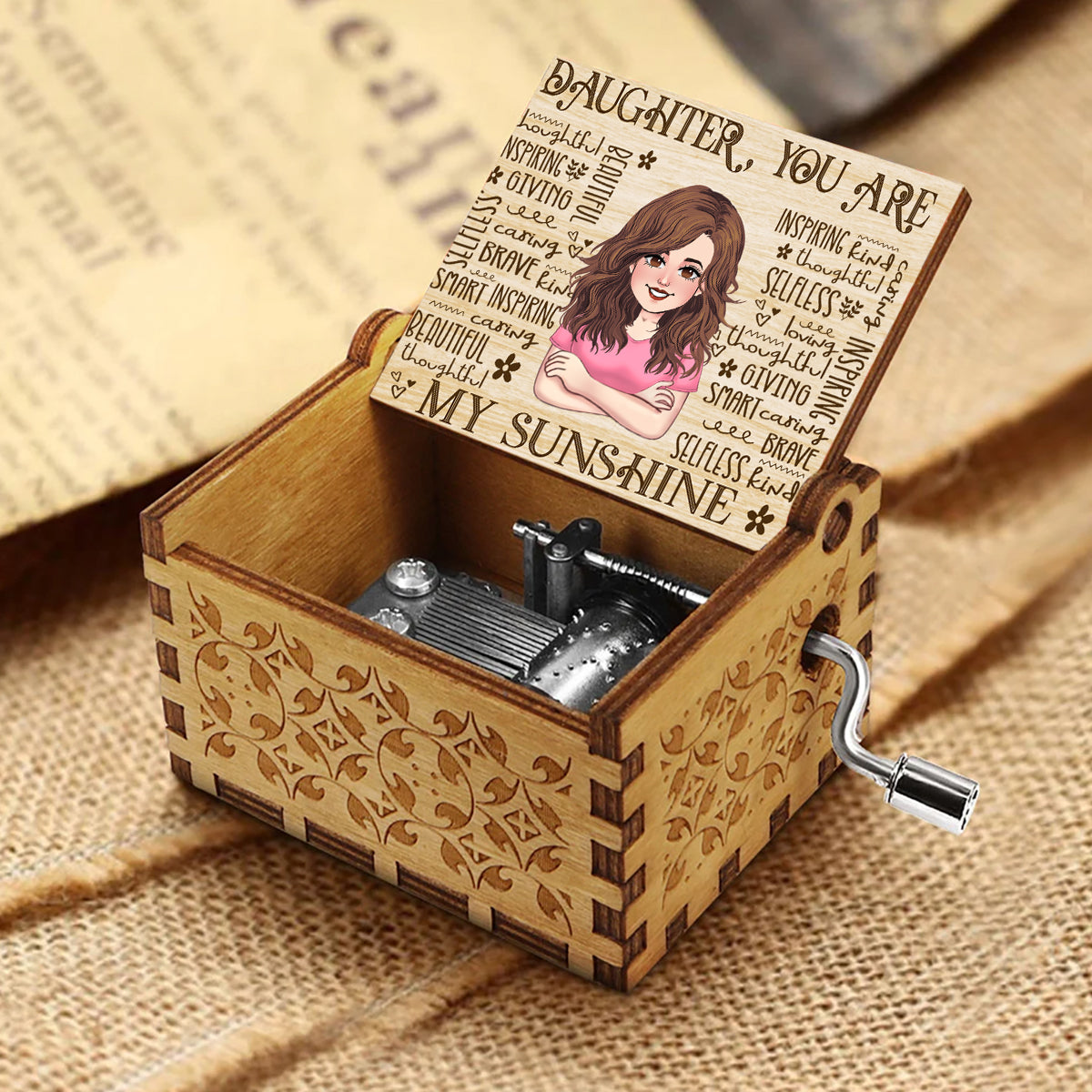 Mom You Are My Sunshine - Gift for mom, grandma, daughter, wife, aunt - Personalized Hand Crank Music Box