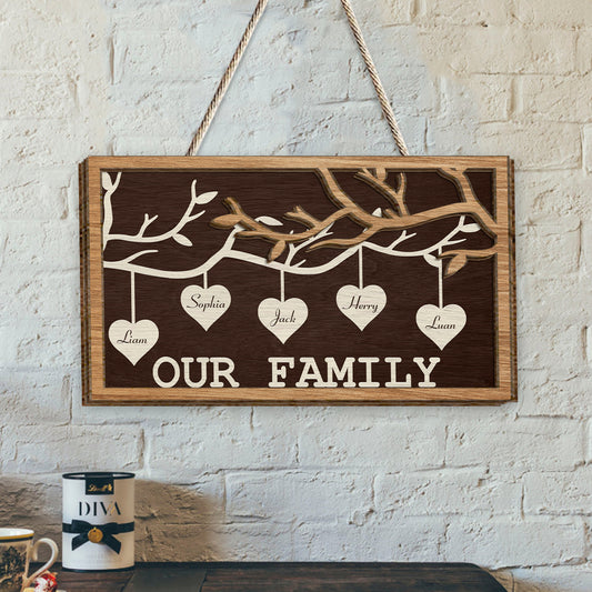 Family Tree Hanging - Personalized Family 2 Layered Wood Sign / Wood Plaque