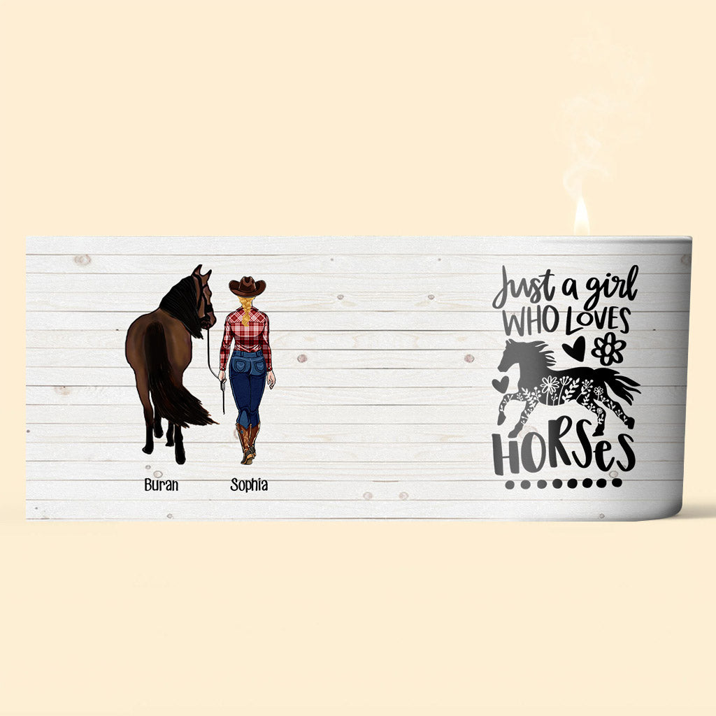 Just A Girl Who Loves Horses - Personalized Horse Candle With Wooden Lid