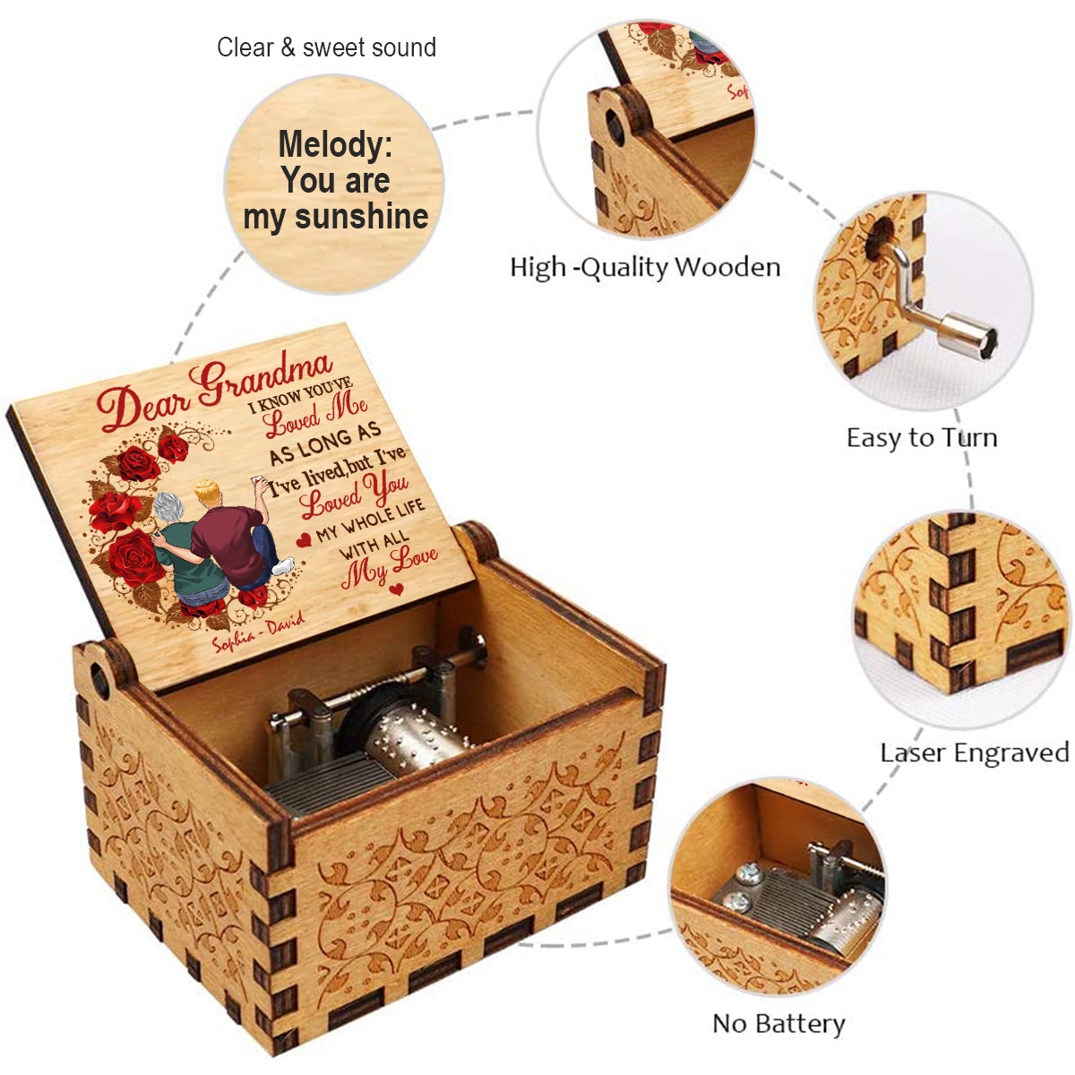 Mom I've Loved You - Gift for mom, grandma, husband, wife, aunt, sister, brother - Personalized Hand Crank Music Box