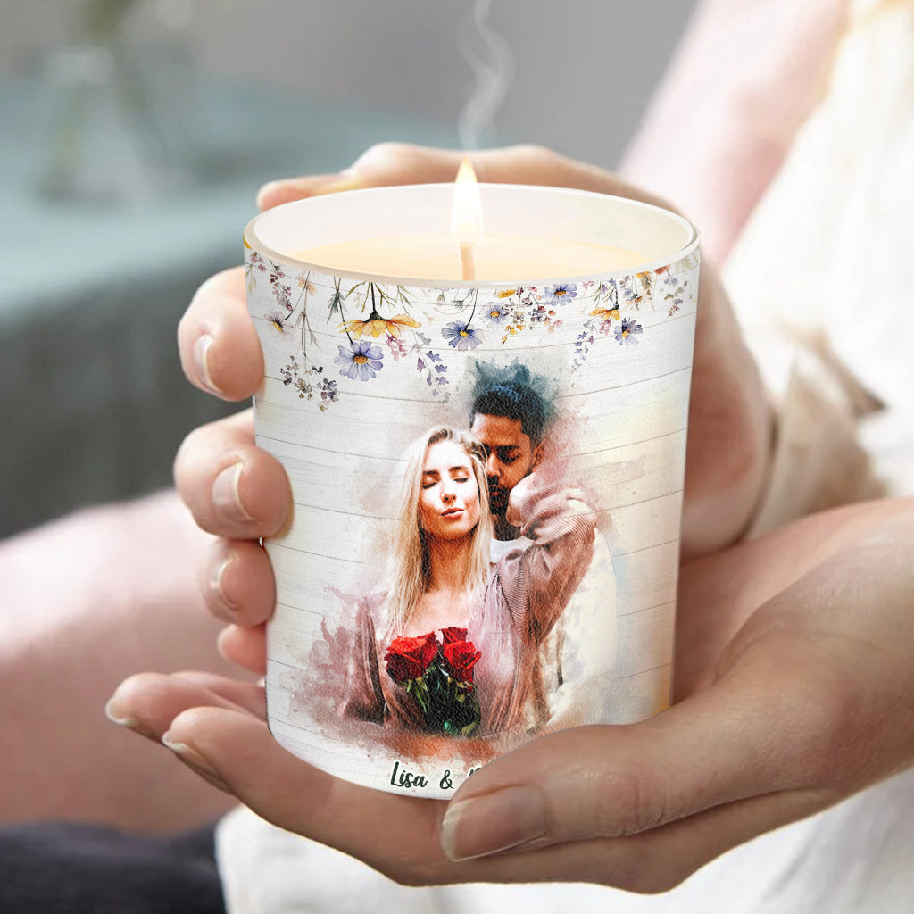 Every Love Story Is Beautiful - Personalized Couple Candle With Wooden Lid