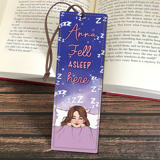 Fell Asleep Here - Personalized Book Leather Bookmark