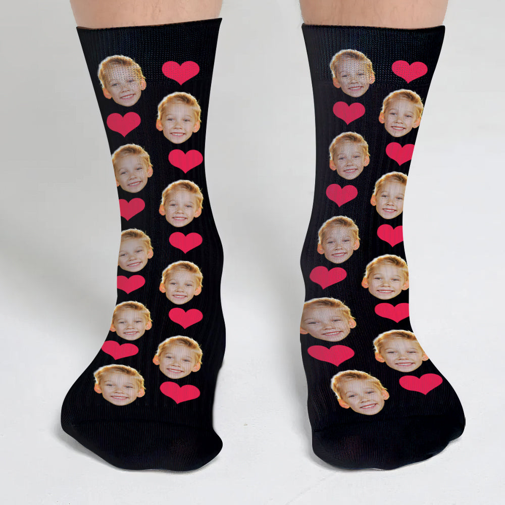 Custom Face Heart Pattern - Personalized grandson Socks