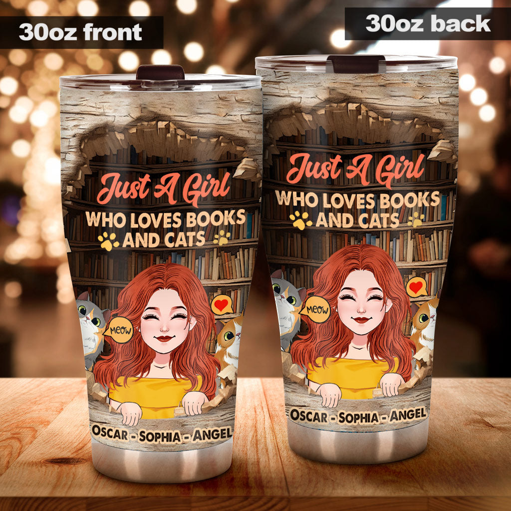 Love Books And Cats - Personalized Book Tumbler