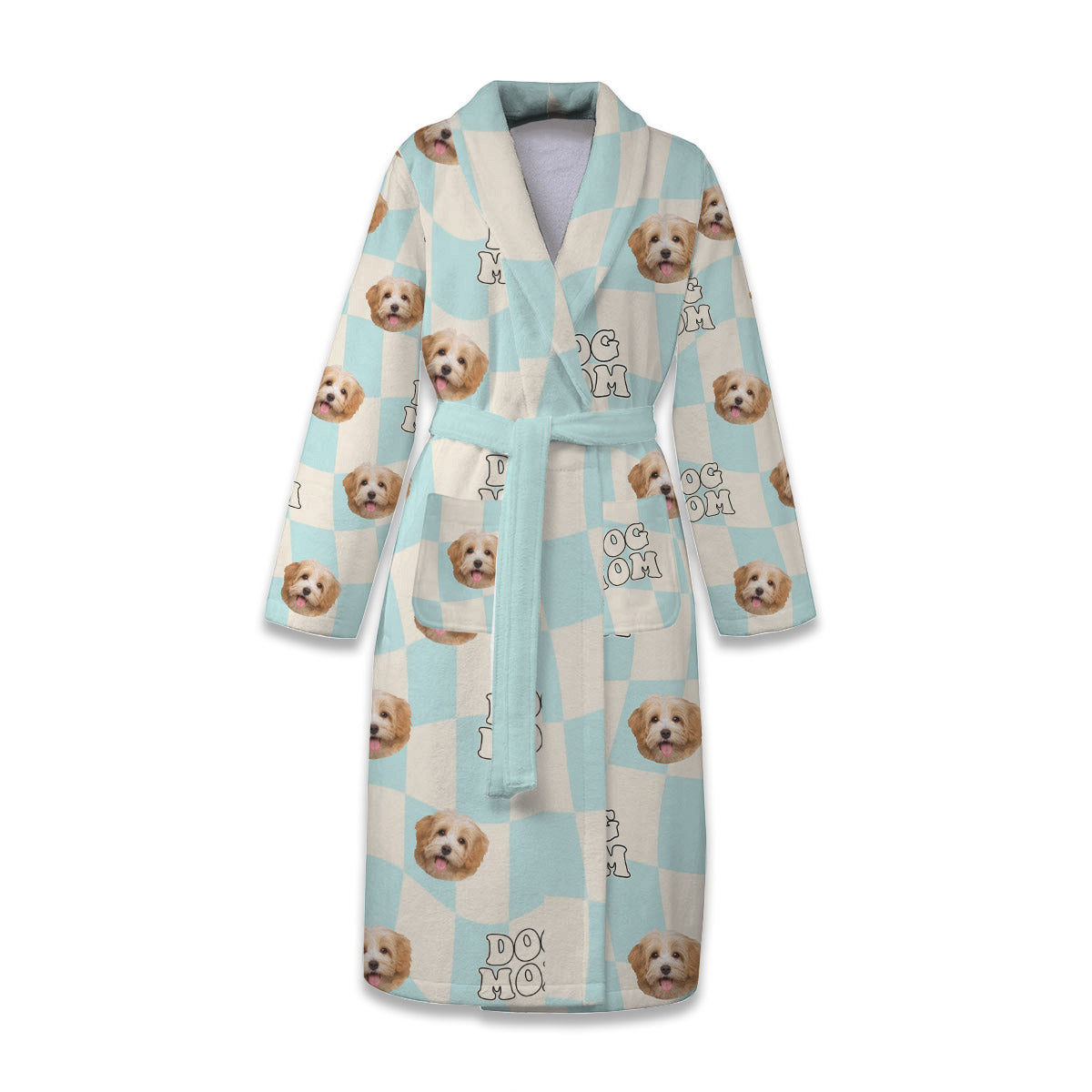 Peignoir kimono pyjama personnalisé à carreaux ondulés - Cadeau amusant pour les amoureux des chiens et des chats