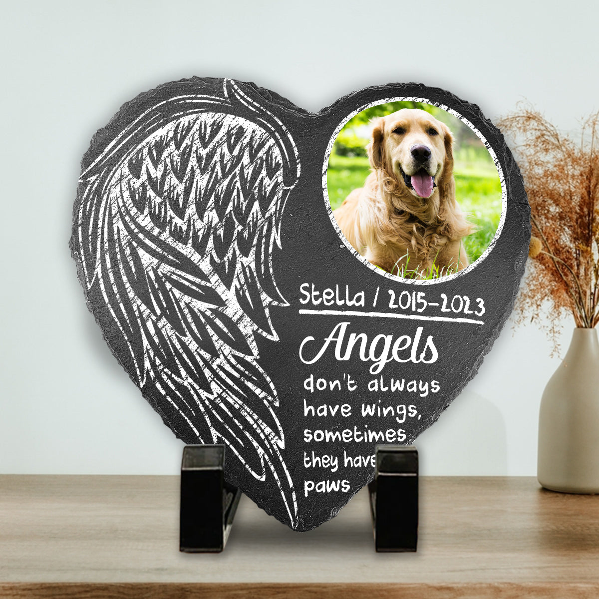 Angel Don't Always Have Wings - Personalized Dog Heart Shaped Stone