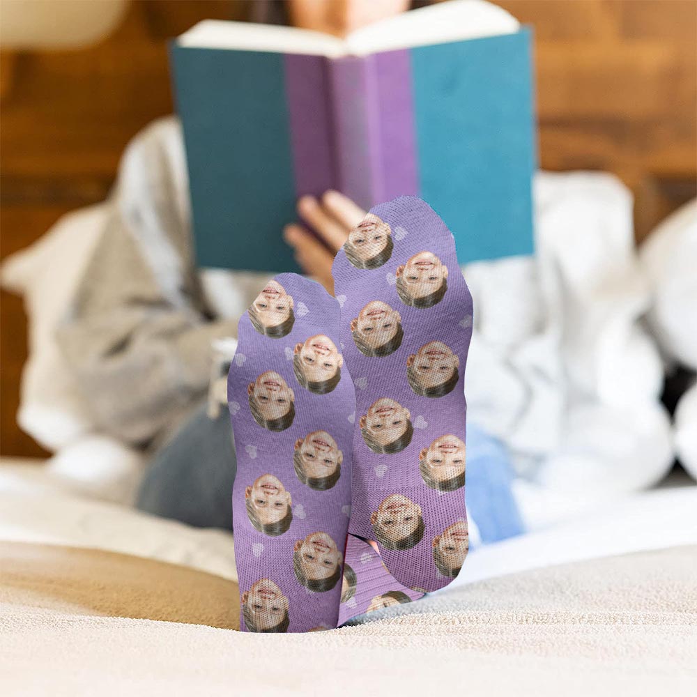 Chaussettes personnalisées pour fille, motif violet et visage personnalisé