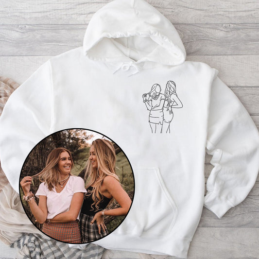 Individuelle Linienzeichnung – Personalisierter, bestickter Hoodie für die Enkelin