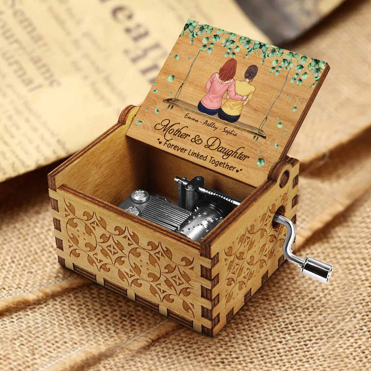 Mother And Daughter - Personalized Mother Hand Crank Music Box