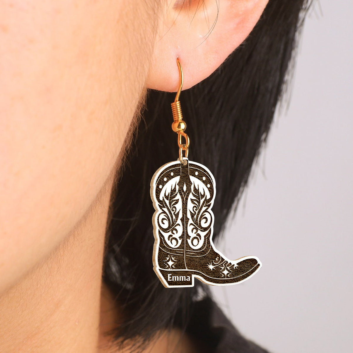 Boucles d'oreilles personnalisées en bois à motif cheval - Fille à cheval