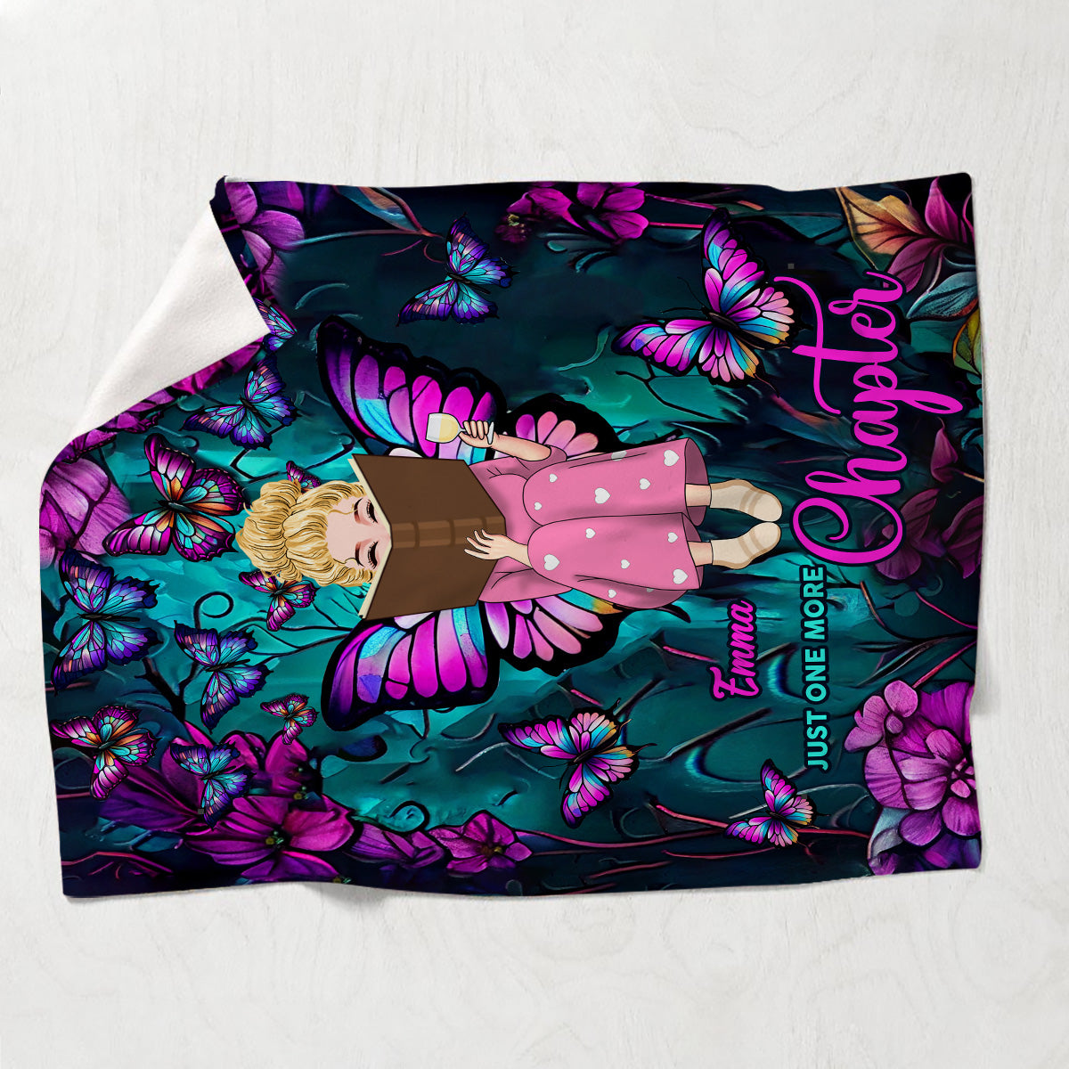 Book Girl With Butterflies And Flowers - Personalized Book Blanket
