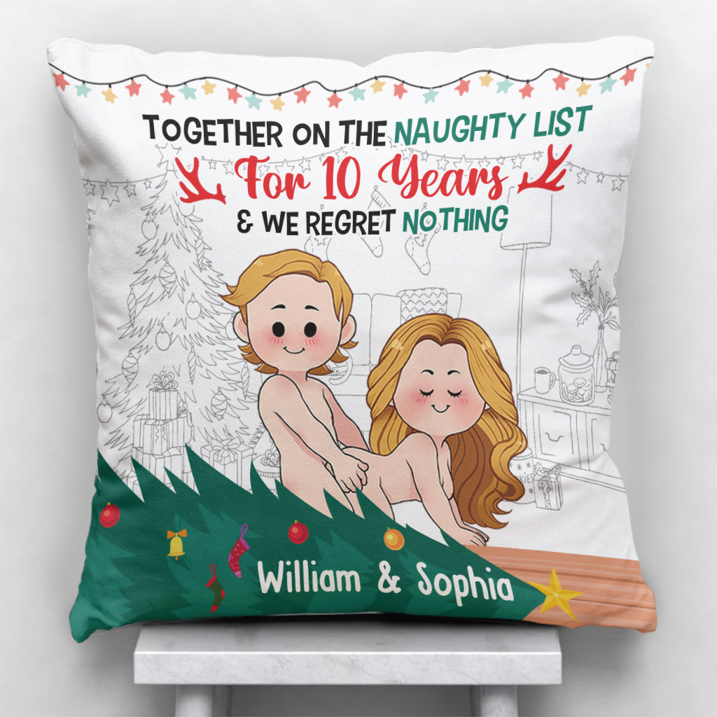 Together On The Naughty List - Personalized Couple Throw Pillow