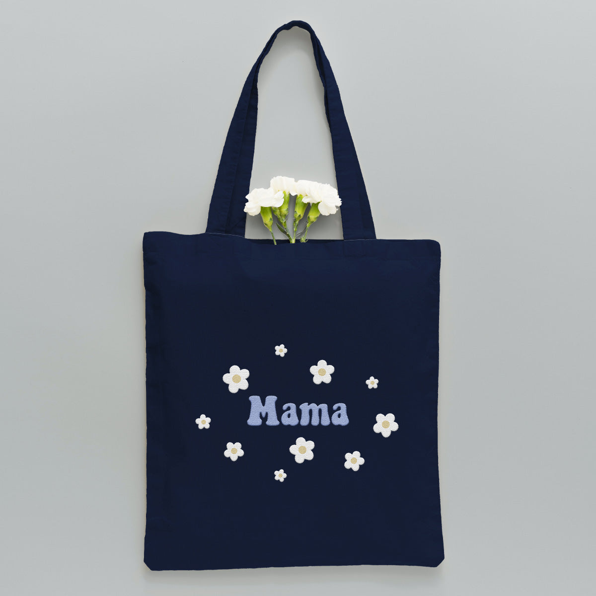 Personalisierte Tragetasche mit Namensaufdruck und Blume – bestickt für Stiefmütter