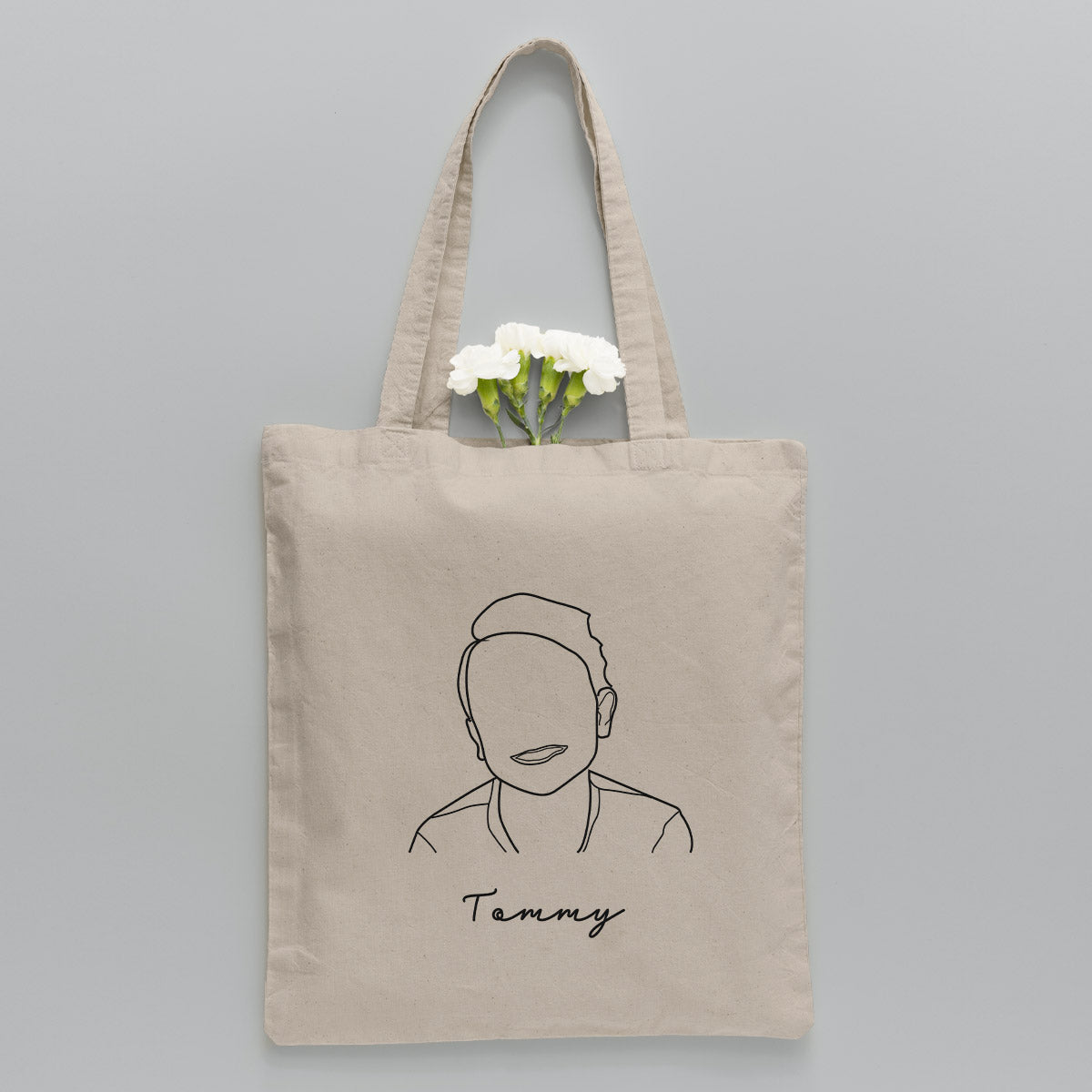 Custom Photo Line Art - Personalized Kid Embroidered Tote Bag