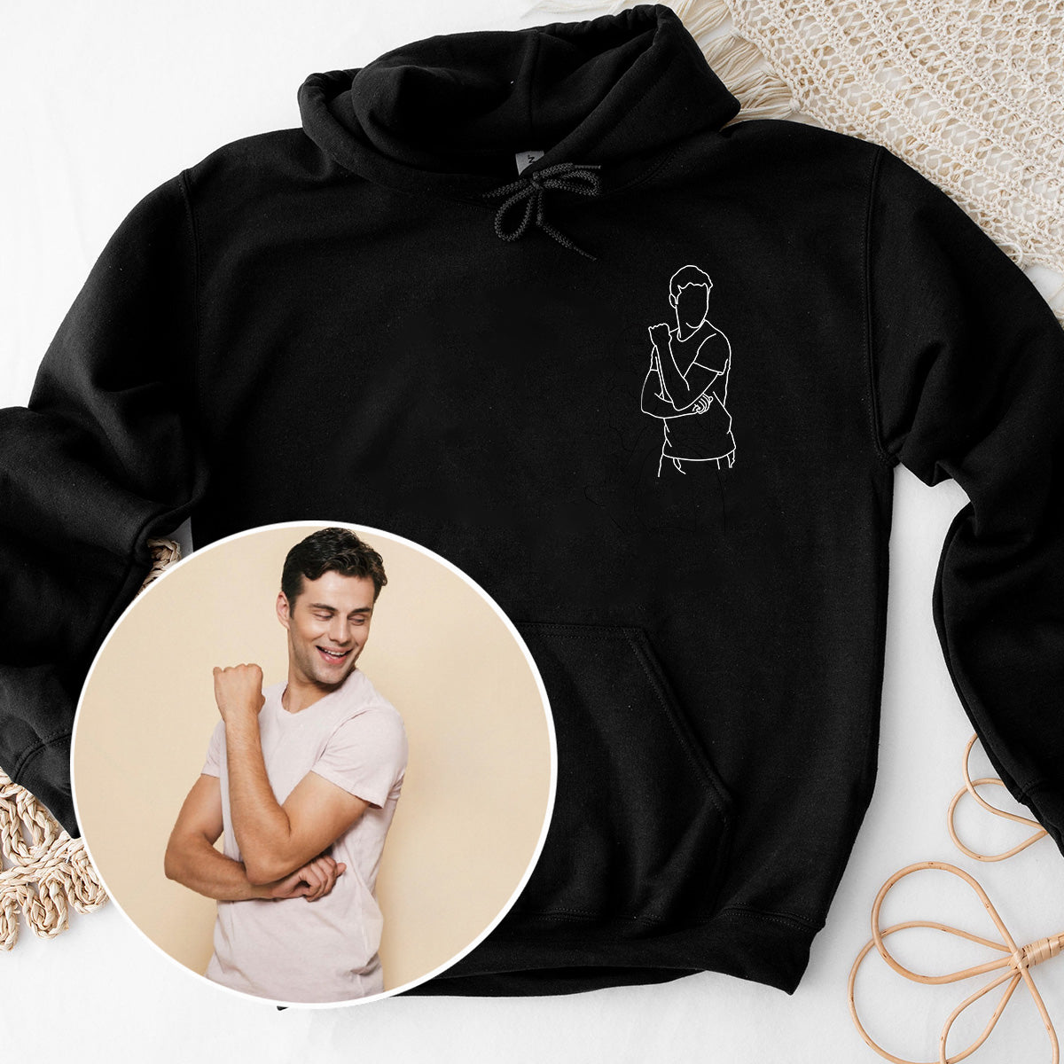 Sweat à capuche brodé personnalisé avec motif au trait - Petit-fils