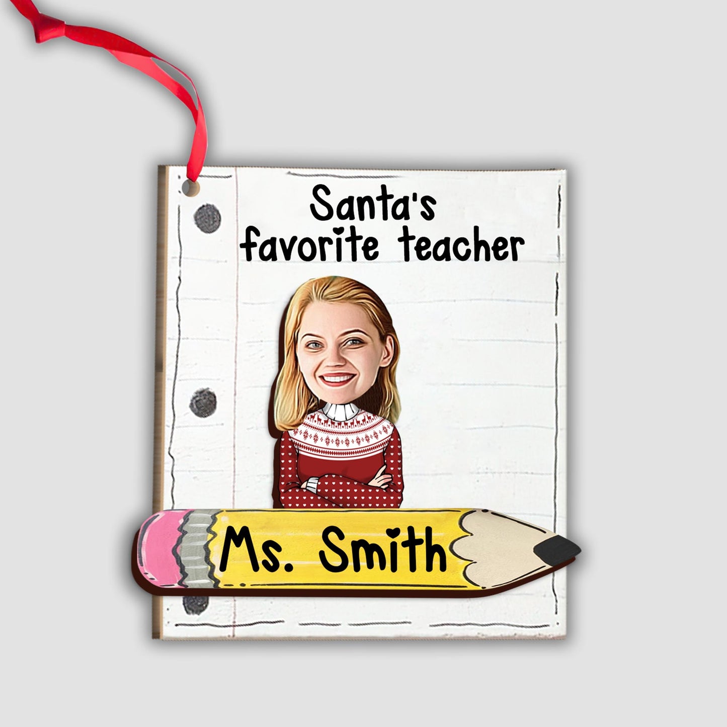 Santa's Favorite Teacher - Personalized Teacher 2 Layered Piece Ornament