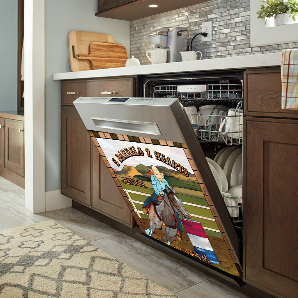 3 Barrels 2 Hearts 1 Dream - Personalized Horse Dishwasher Cover