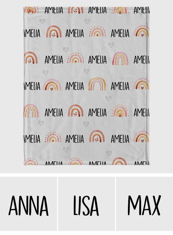 Personalisierte Retro-Regenbogen-Decke mit individuellem Namen für die Enkelin