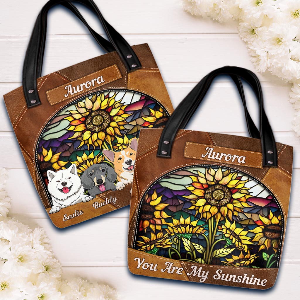 You Are My Sunshine Sunflower Stained Glass - Personalized Dog Tote Bag