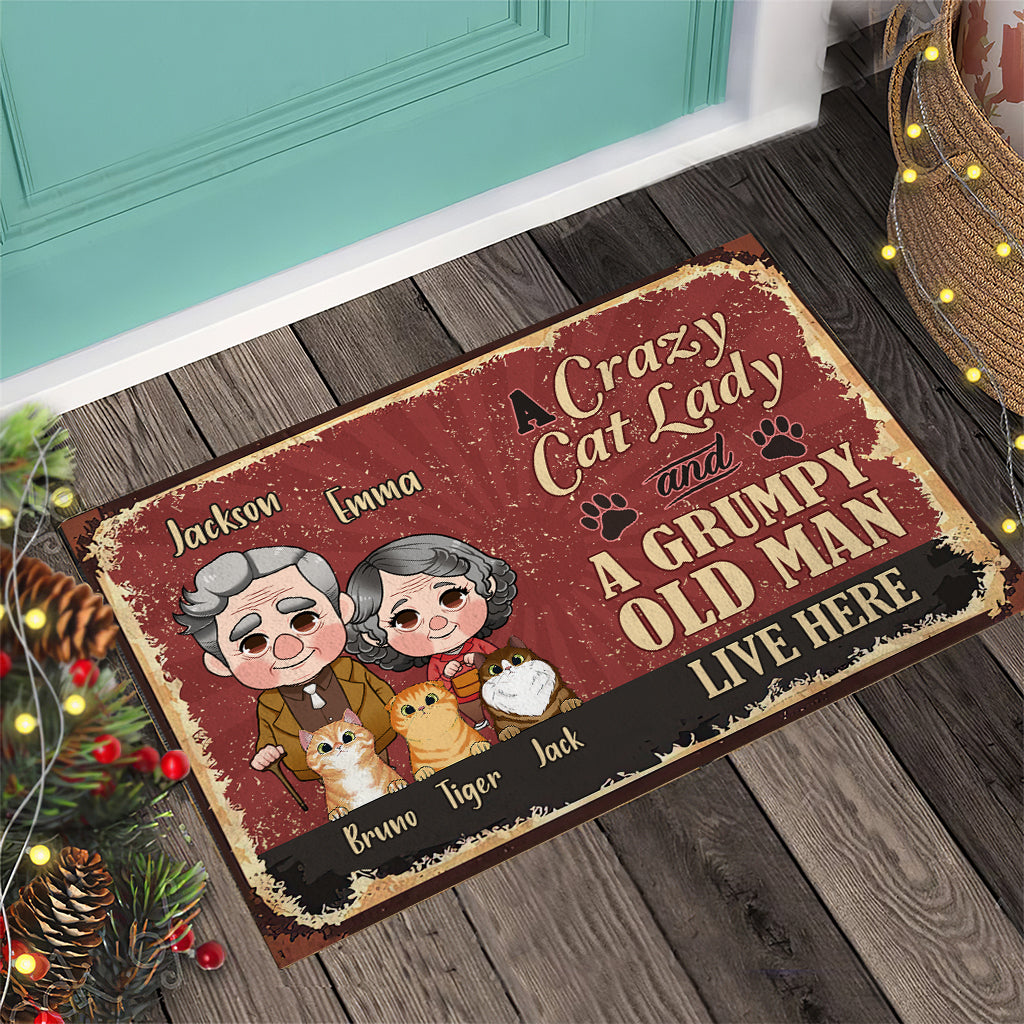 A Crazy Cat Lady And A Grumpy Old Man - Personalized Husband And Wife Doormat