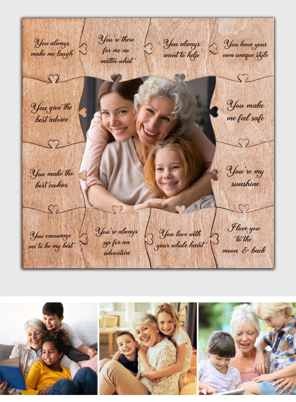 Pourquoi je t'aime, mamie ? - Cadeau pour mamie - Puzzle en bois personnalisé avec photo