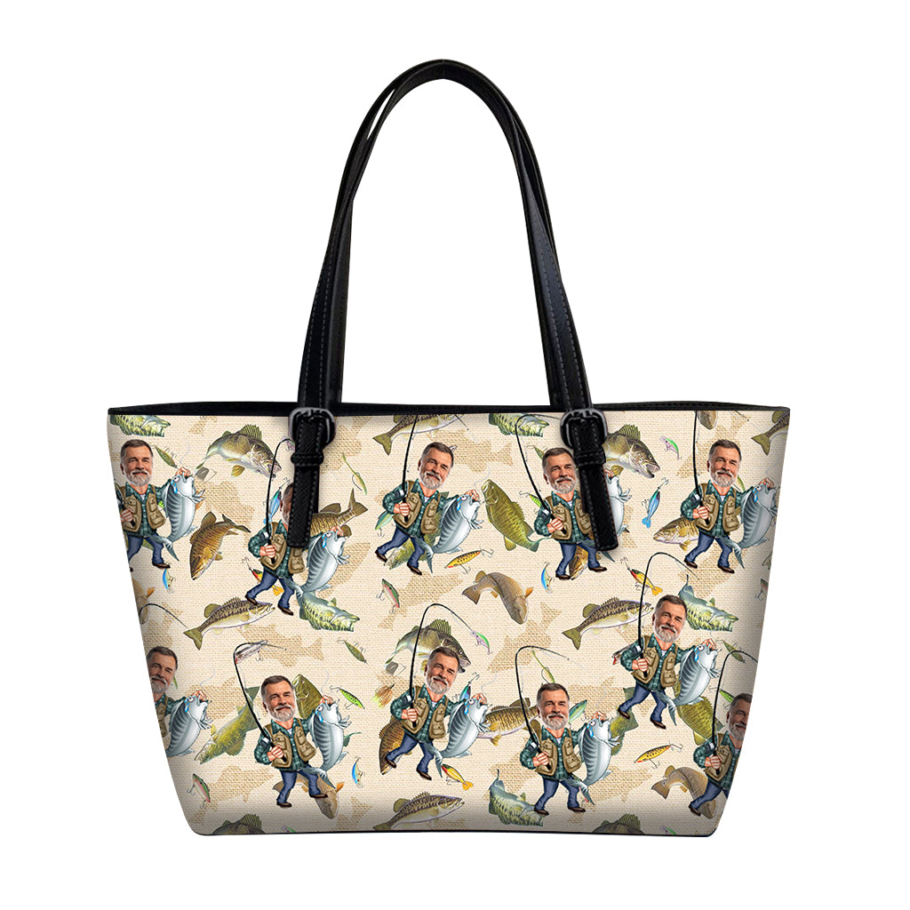 Photo Inserted Funny Fishing - Personalized Fishing Leather Bag