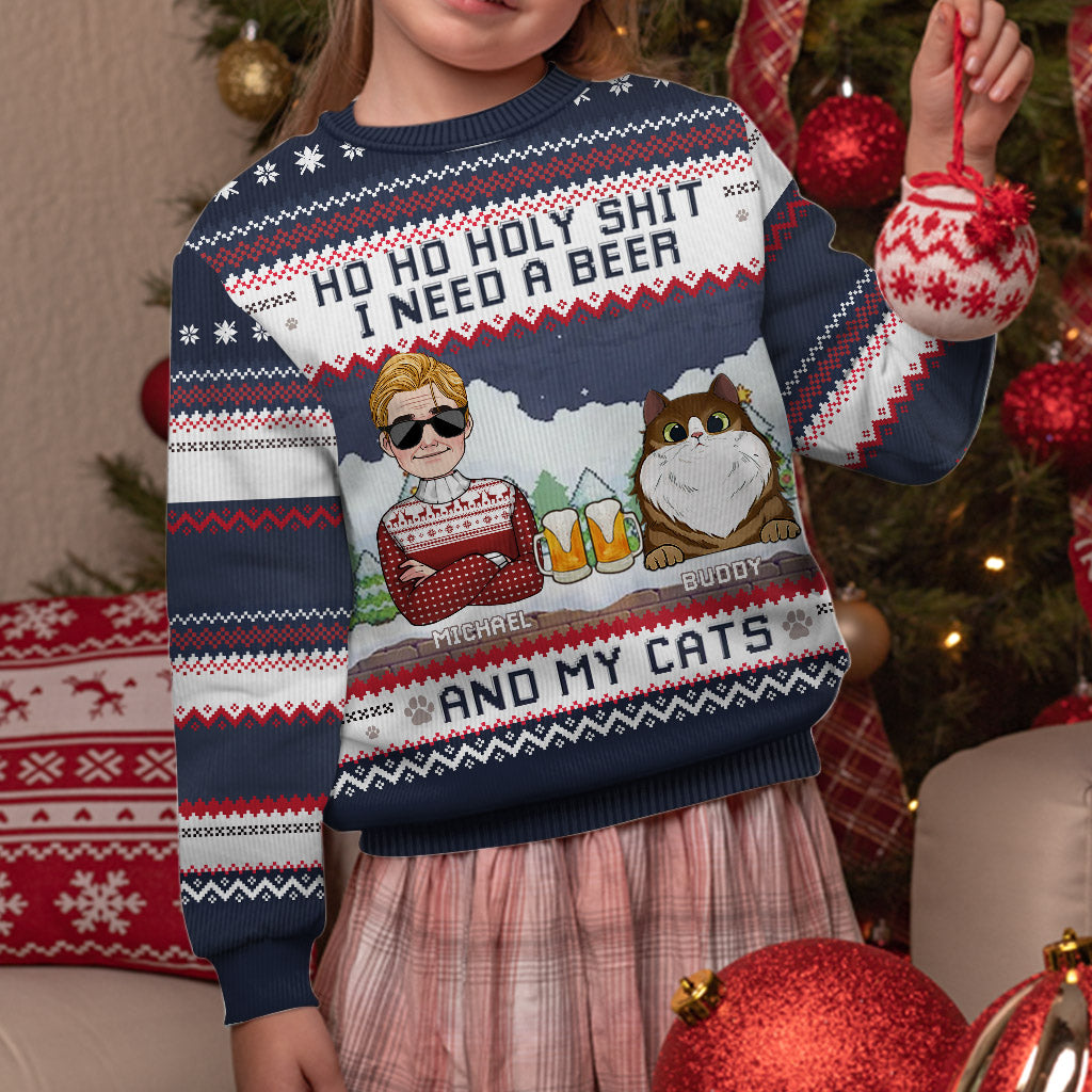 J'ai besoin de bière et de mon chat - Pull moche personnalisé pour chat