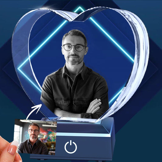 Foto nach Wunsch – Personalisierte Onkel-Lasergravur auf herzförmiger 3D-Kristalllampe