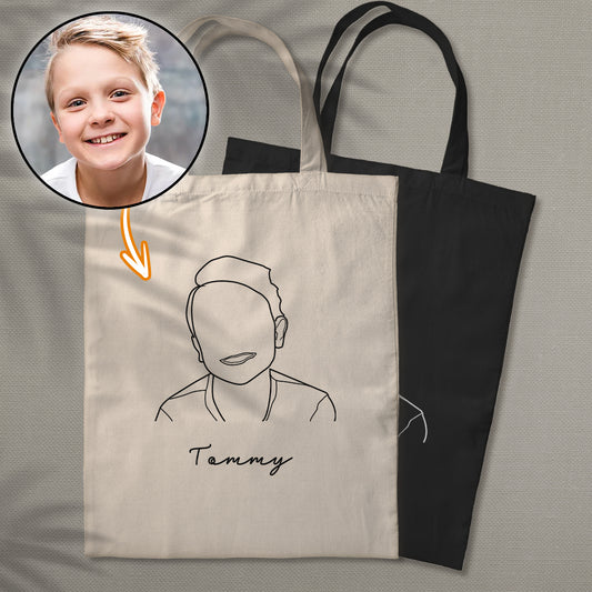 Custom Photo Line Art - Personalized Kid Embroidered Tote Bag