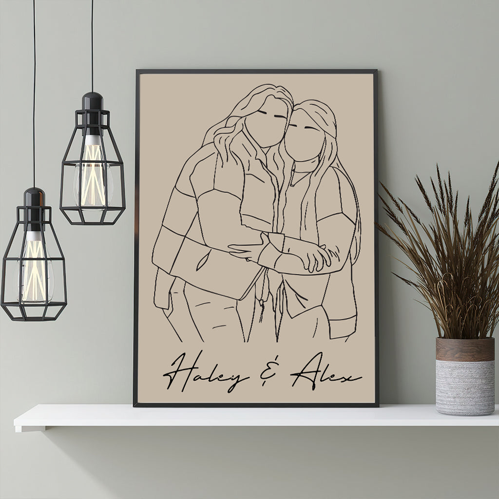 Besties Line Art - Personalized Bestie Canvas And Poster
