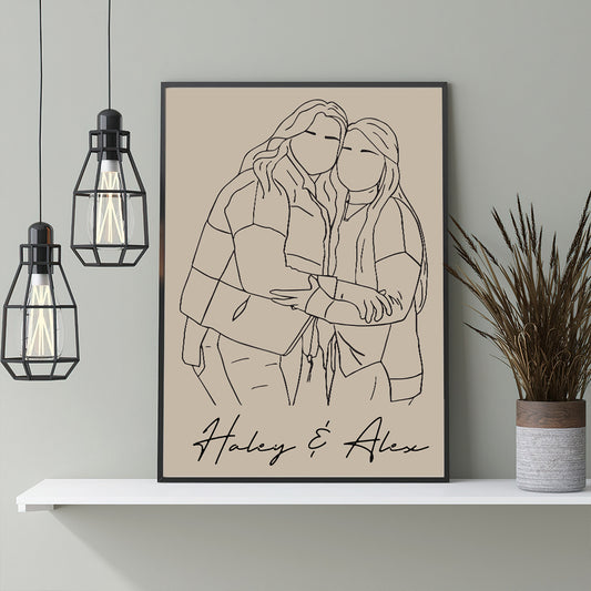 Besties Line Art - Personalized Bestie Canvas And Poster