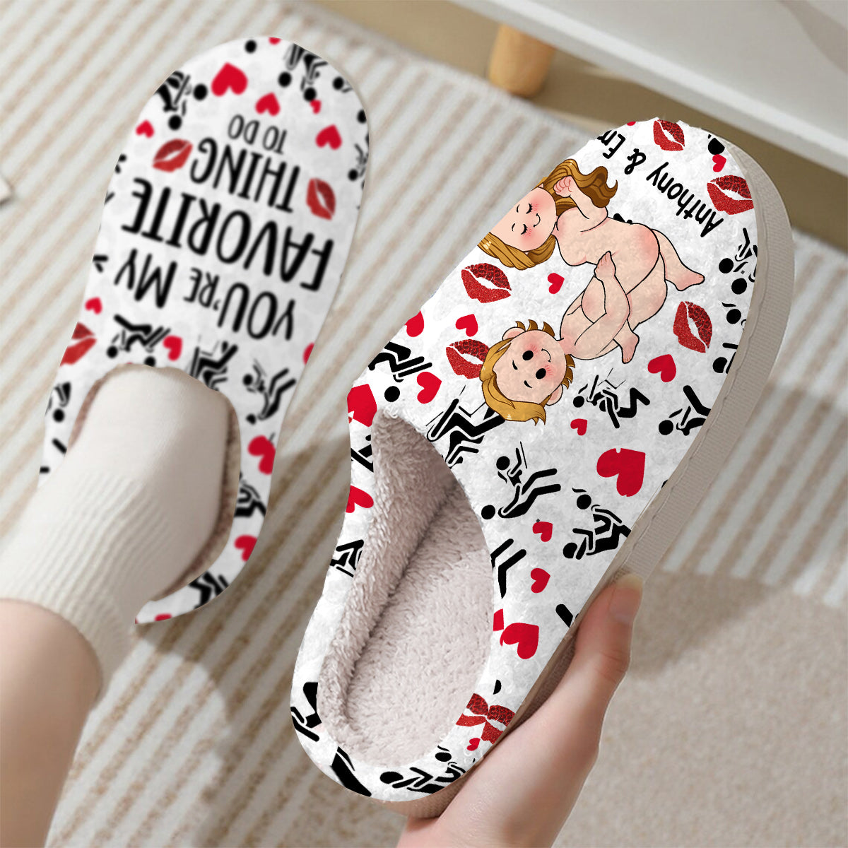 You Are My Favorite Thing To Do - Personalized Couple Slippers