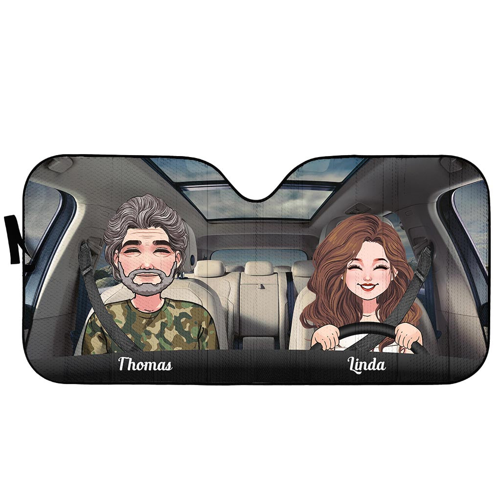 Adventure Awaits - Husband And Wife gift for wife, husband, girlfriend, boyfriend, mom, dad - Personalized Car Sunshade