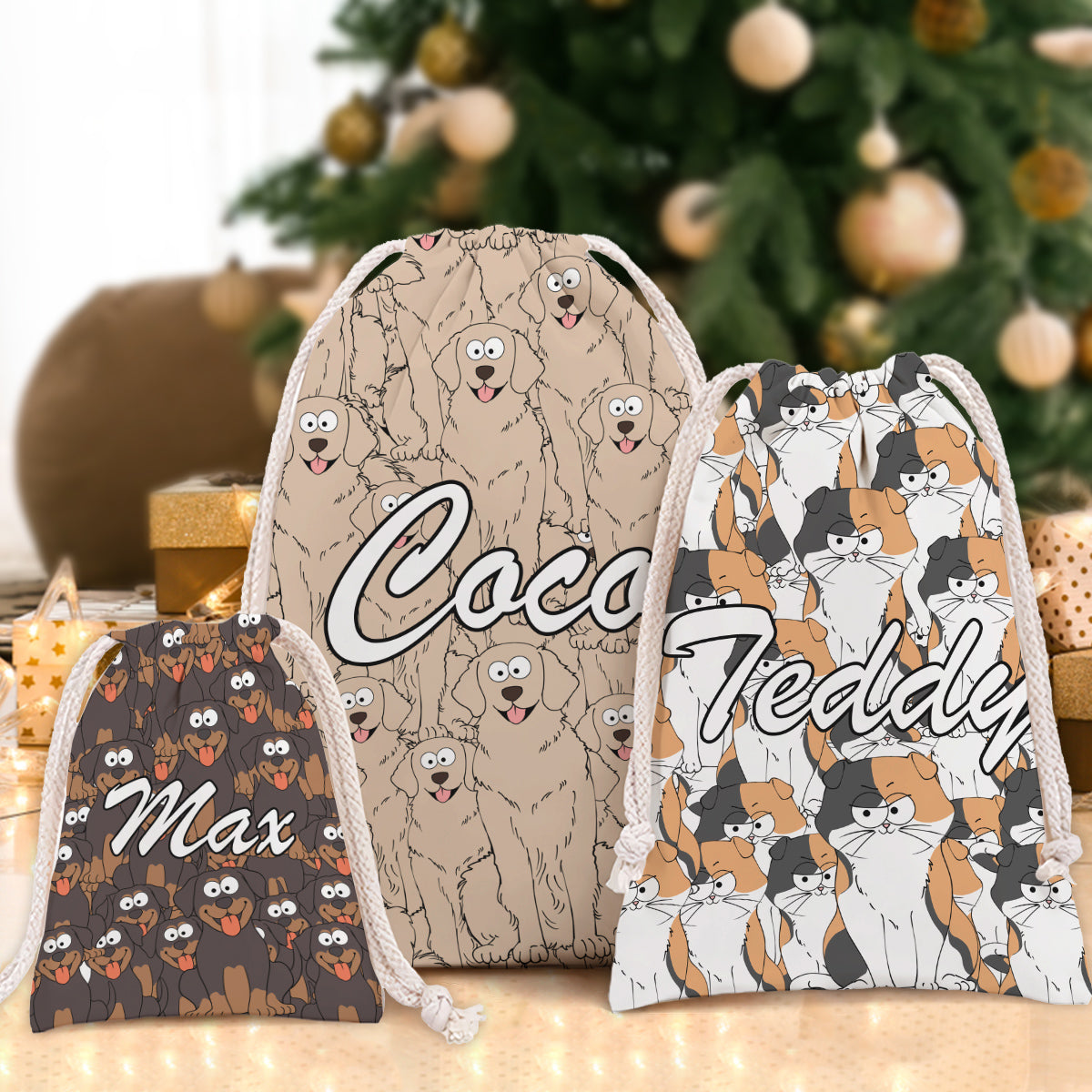 Funny Dog Cat Faces For Pet Lovers - Personalized Cat Drawstring Tote Bag