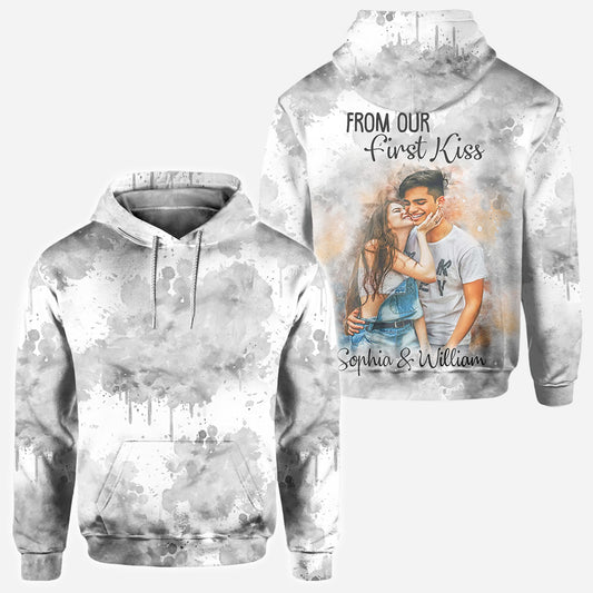 Watercolor Couple - Personalized Couple All Over Shirt