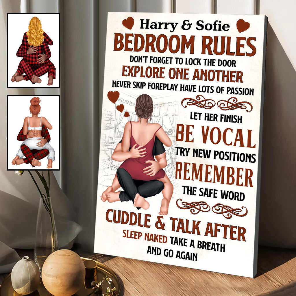 Bedroom's Rule Don't Forget To Lock The Door - Personalized Couple Canvas And Poster