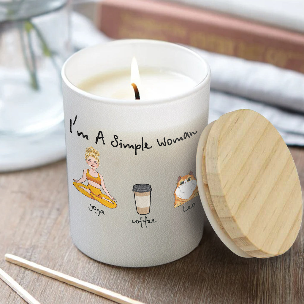 I'm A Simple Woman - Yoga gift for dog lover, cat lover, cat lover - Personalized Candle With Wooden Lid