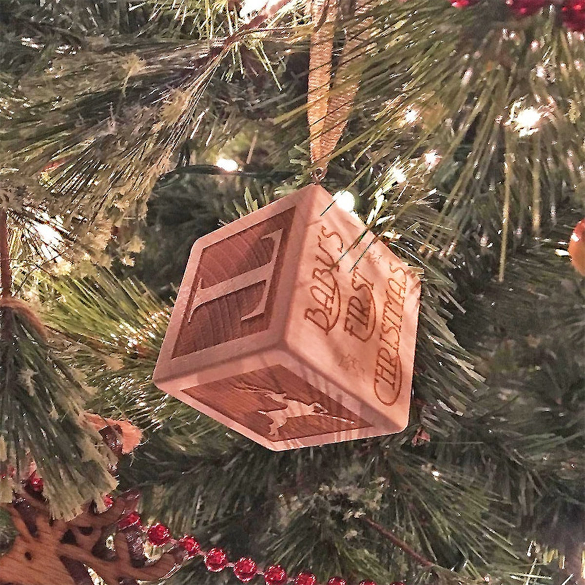 Baby's First Christmas Block Ornament - Gift for Newborn, mom, dad - Personalized Block Ornament