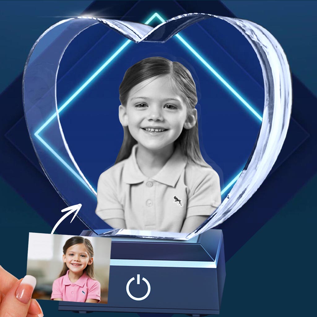Custom Photo - Personalized Kid Laser Engraving 3D Heart Shaped Crystal Lamp