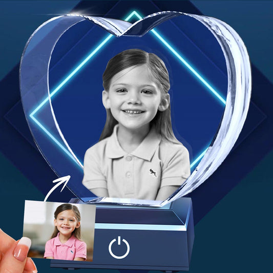 Custom Photo - Personalized Kid Laser Engraving 3D Heart Shaped Crystal Lamp
