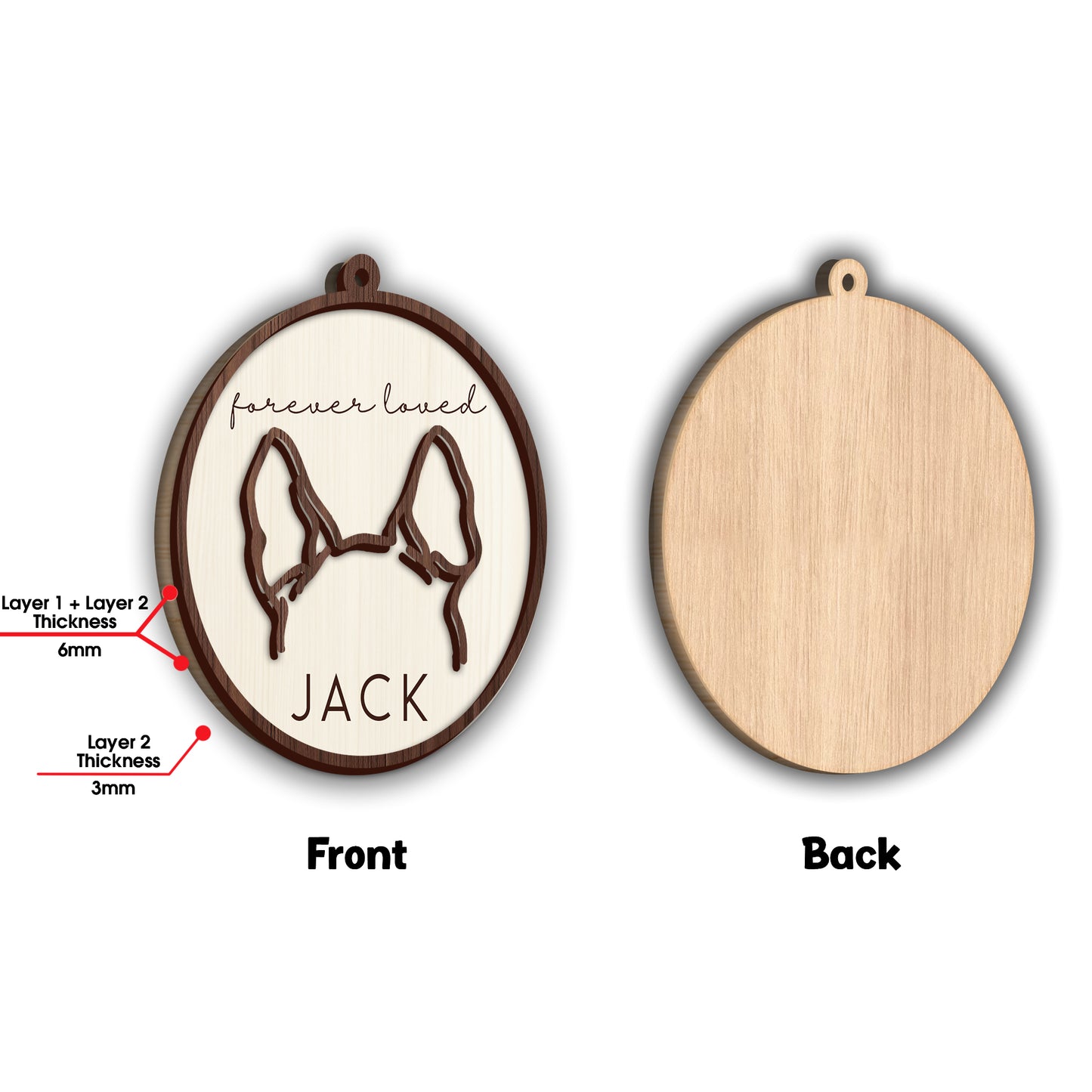 Hundeohren-Linienkunst-Ornament – ​​Personalisierter zweilagiger Hunde-Ornament