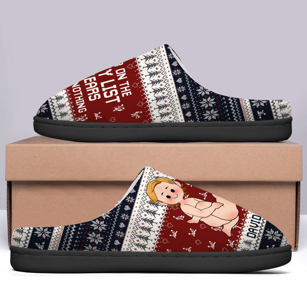 Together On The Naughty List For Years - Personalized Couple Slippers