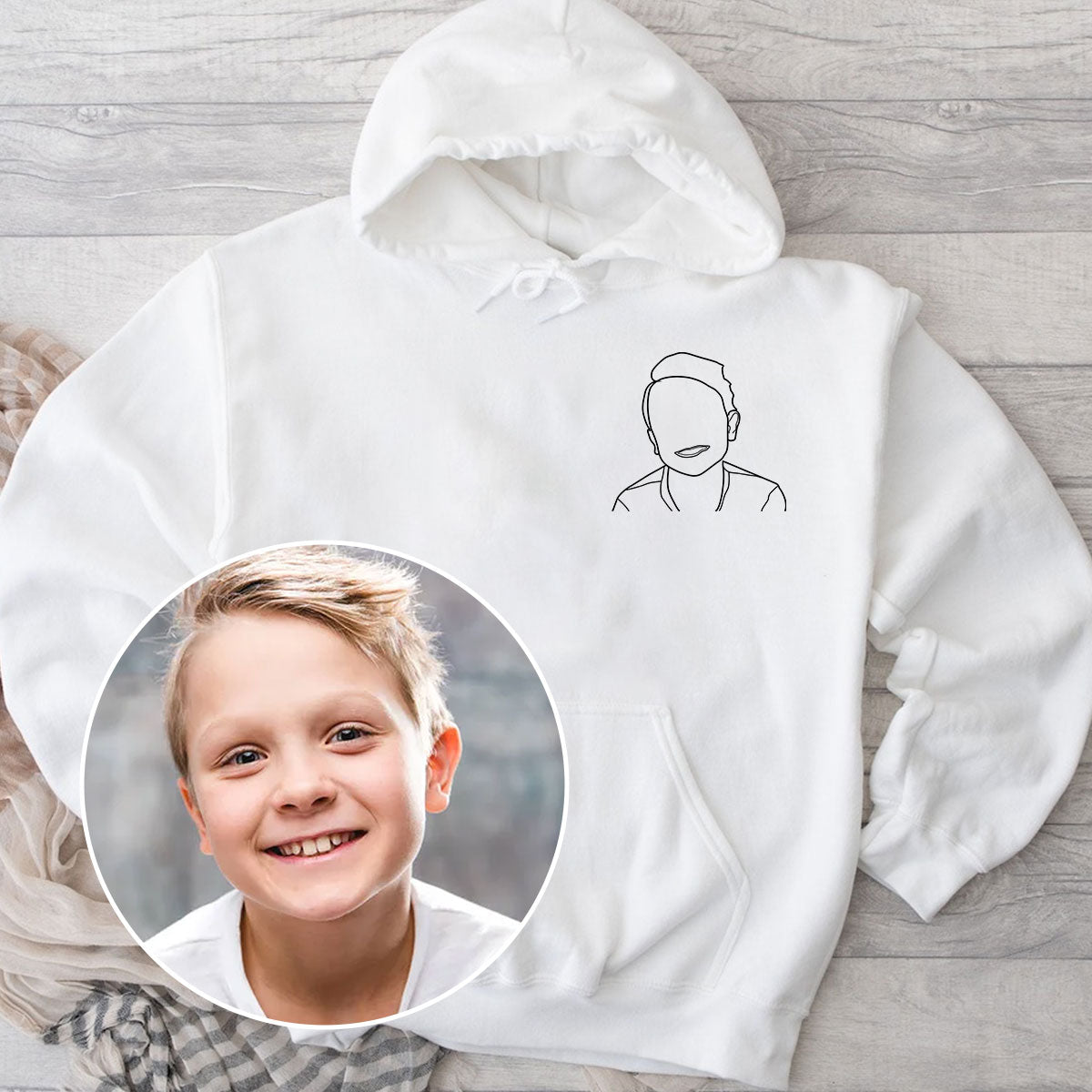 Custom Line Art - Personalized Kid Embroidered Hoodie